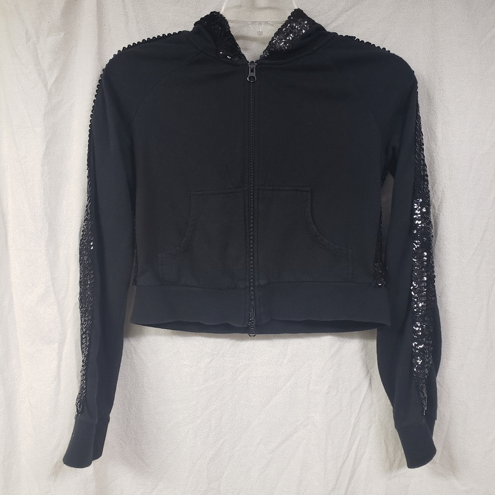 Vintage Y2k Size small black cropped hoodie with sequins detail, Streetcore